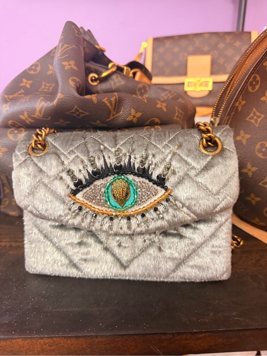 Kurt Geiger Handbags - Kurt Geiger Silver Quilted Mini Crossbody with Embroidered Eye